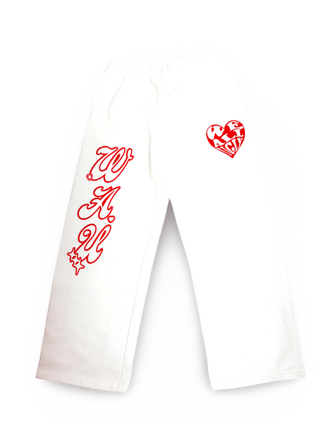 WAU Logo Sweatpants -White/Red – We All Ugly